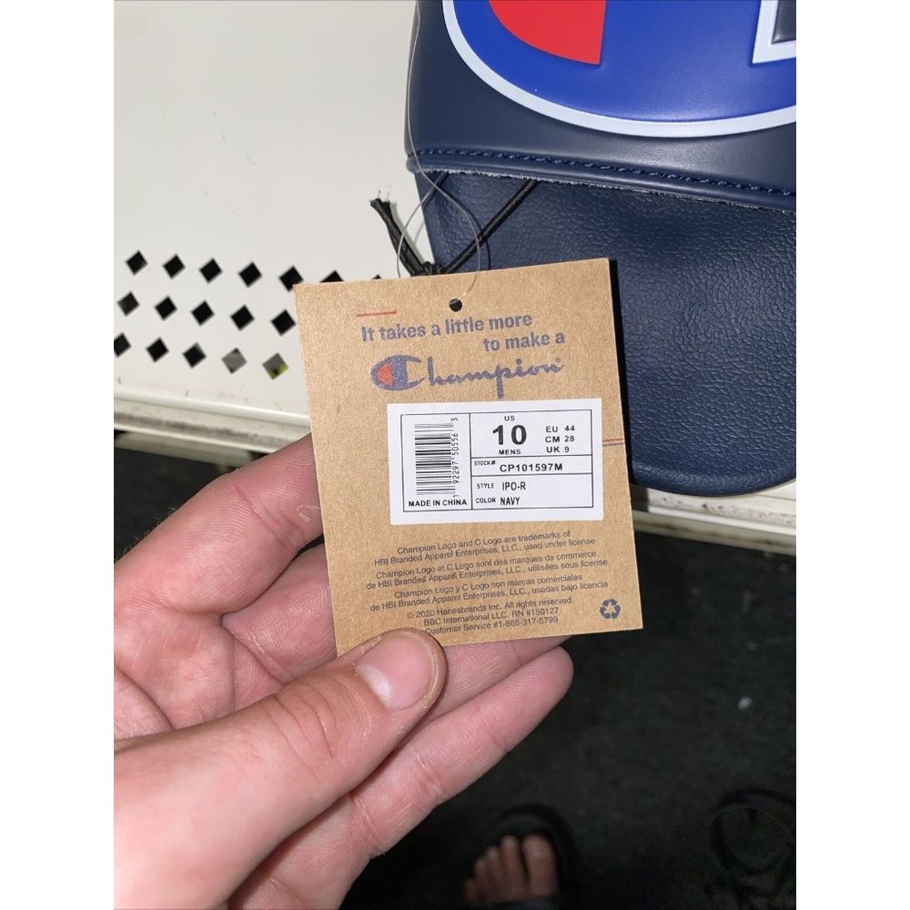 Champion IPO Mens Rubber Sport Sandals Slides Flip Flops Size 10 Navy Blue Logo - Picture 4 of 4